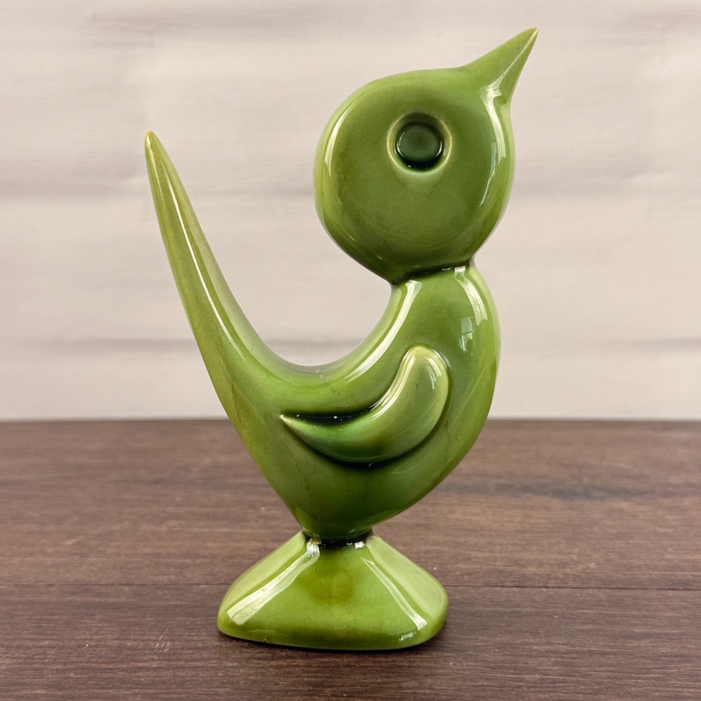 Atomic Ceramic MCM Bird Figurine Avocado Green Sculpture